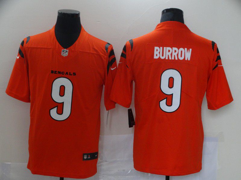 Men Cincinnati Bengals 9 Burrow Orange Nike Vapor Untouchable Limited 2021 NFL Jersey